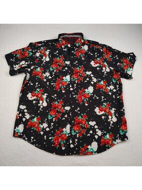 Interaffair Button Down  Slim Fit  Shirt Mens XL Red Black Floral Streetwear